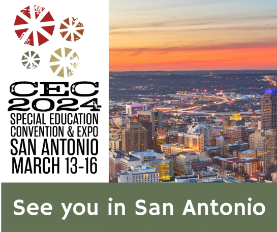 To the left, the CEC 2024 Convention logo. To the right, a photo of the city of San Antonio. Text in a green box reads "See you in San Antonio."